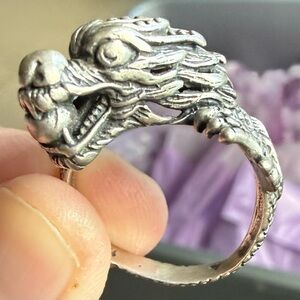 Antique Sterling Silver Asian Dragon Ring Size 8.5 from Witch’s Estate Sale
